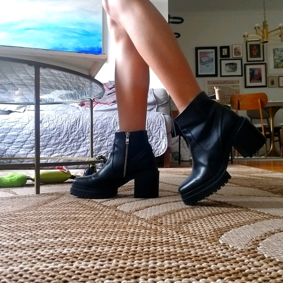 Zara trafaluc platform black leather boot boots